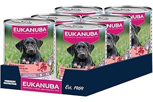 EUKANUBA Life Care Aliment Humide pour Chiot 1 à 12 Mois Toutes Races, Pâtée Riche en Bœuf & Courge, Oméga-3, Calcium, Prébiotiques MOS, sans OGM Colorants Conservateurs, 6 boîtes de 400g