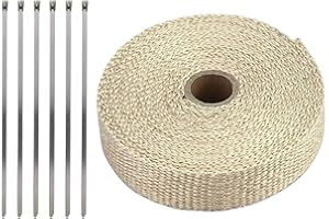 LKRXW Cinta Anticalorica Para Escapes Cinta Aislante Térmica Coche Fibra de Vidrio Banda Aislante Anti Calor Protección Tubo Colector Escape Beige 2,5CM X 10M con 6 Bridas