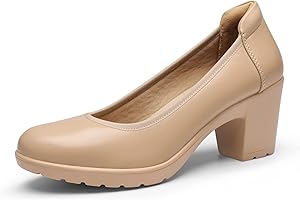 DREAM PAIRS Zapatos de Tacón Alto Cómodos Clásicos Mujer Zapatillas con Tacón Ancho Zapatos de Salón PU Trabajo Balila SDPU2230W-E