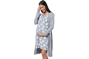 HAPPY MAMA Para Mujer Set Camisón Bata de Premamá Embarazo Lactancia 1009