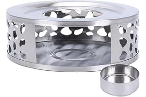 YoniYa Calentador de Té de Acero Inoxidable Calentador de Tetera de Base de Marco Soporte Calentador de Tetera Calentador de Café Redondo Hueco Acogedor para Té Alimentos con Base de Vela