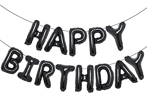 Accevo Schwarzes "Happy Birthday"-Ballon-Banner für Kinder, 40,6 cm, Folien-Happy Birthday-Schild, Banner, Buchstaben, Luftballon, 3D-Happy Birthday-Ballons für Kinder, Erwachsene, Jungen, Mädchen
