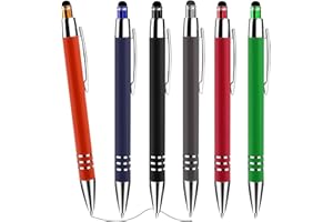 Cobee Długopisy kulkowe z końcówką rysika, 6 sztuk, 1,0 mm, chowany długopis kulkowy, średni punkt, gładkie pisanie, czarny atrament, metalowy długopis, rysik ładny długopis do ekranów dotykowych