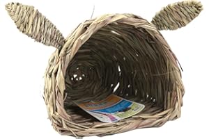 AchidistviQ Hand-Made Rabbit Grass Bed House,Natural Seagrass Hideaway Play and Chew Toys Woven Folding Hut for Rabbit, Guinea Pig, Gerbils, Hamster and Other Small Animals Wood Color