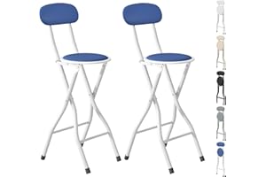 mcc direct Folding Bar Stools Set of 2, Breakfast Barstool Kitchen Restaurant Seating, Faux Leather Foldable Chairs with Metal Frame, Padded High Chairs(Blue)