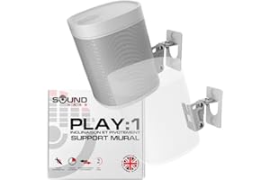 SOUND BASS Play 1 Paire de Supports muraux Blanc compatibles avec Sonos Play:1 Uniquement, Lot de 2, mécanisme de pivotement et d'inclinaison réglable, 2 Supports de Montage Comprenant Toutes Les Fixations