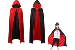 OUQIWEN Mantello da vampiro per bambini, con cappuccio, per Halloween, costume da vampiro, nero, rosso, con cappuccio, per cosplay, per Halloween, 90 cm