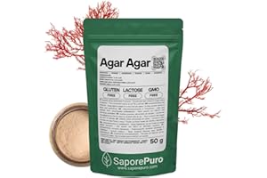 SaporePuro AGAR AGAR w proszku 50 g – Naturalny środek żelujący BEZ GLUTENU – Idealny do kuchni molekularnej, jako zagęszczacz do deserów, dżemów, budyniów i lodów