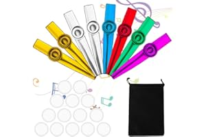 JOZMMZEOOA Kazoo Metal Set 8 Pieces with 16 Flute Membranes and Storage Bag for Adults and Music Lovers Beginners