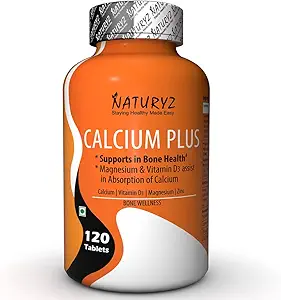 Naturyz Calcium Plus with Calcium Citrate, Vitamin D3, Magnesium and Zinc Ideal Supplement for Bone Health & Joint Support of Men & Women - 120 Tablets