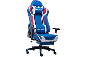 NOKAXUS Office Chair,Gaming Chair With Footrest Lumbar Support for Adults,PU Leather Ergonomic Massage Chair For Home,Computer Video Gamer Chair(Yk-6007-blue)