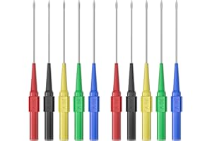 Cleqee 10 pezzi da 0,7 mm versione lunga punte di prova spilli isolanti non distruttivi filo piercing aghi in acciaio inox posteriore campione penne multimetro sonde per connettore maschio a banana
