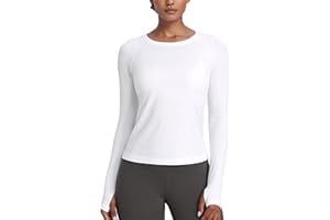 CRZ YOGA Damen Nahtlos Sport Langarmshirt mit Daumenloch Ribbed Laufshirt Gym Oberteil Tops Fitness Langarm Tshirt