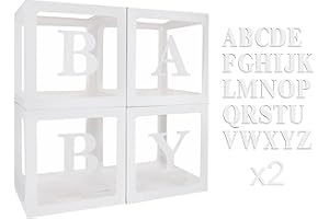 4 Boîtes Baby Shower avec 52 Lettres(A-Z), Cube Lettre Prenom Blanc Transparent Décoration pour Baby Shower Fille Garçon, Fête d'Anniversaire, Gender Reveal, Mariage, Baptême, Douche de Bébé