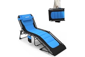 ‎WKFAMOUT WKFAMOUT Sonnenliege Klappbar Gartenliege 5 Verstellbarer Rückenlehne Outdoor Faltbar Dreibeinliege Strandliege Campingbett bis 150KG mit Kissen Seitentasche 190x59CM Blau