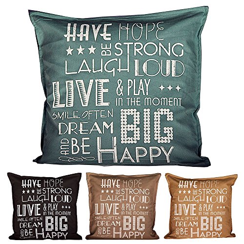 Kissenhüllen BE HAPPY Kissen Deko Bezug Kissenbezug 45×45 cm 100 % Baumwolle (Schwarz) - 2