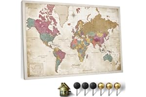 CANVASCALE Canvas World Map with Cork Pin Board - English Lettering - Decorative Wall Decoration for All Rooms - Canvas Pictures with World Map Motif (70x50 cm, Pattern 20)