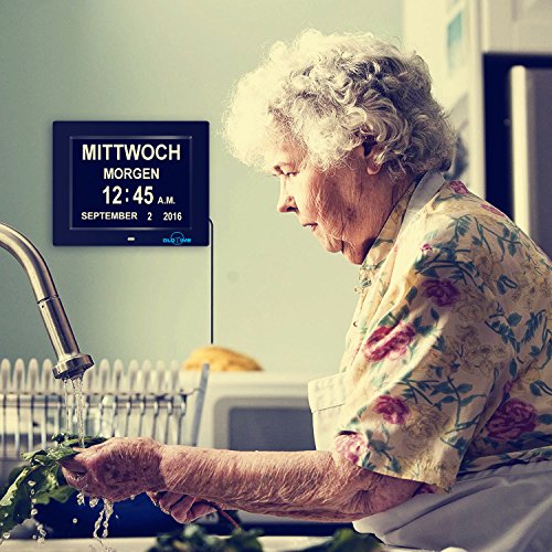 OLDTIME® 8″ Digitaler Kalender Tag Uhr Für Demenz Alzheimerkranke/sehschwachen Gelesen Werden. (Alzheimeruhr ) Große Zeitanzeige . Sehr Gut Geeignet Für ältere -Schwarz - 8