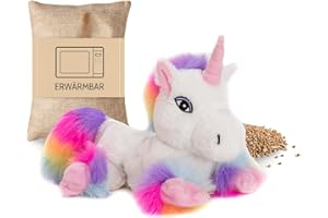 ‎HABIBI Habibi Premium Wärmekissen/Stofftier f. Kinder u. Erwachsene - 1943 Einhorn White Rainbow, herausnehmbare Hirsefüllung - Wärmekuscheltier zum Erwärmen in der Mikrowelle/Backofen, ideal auch für Babys