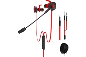 MAXIN Wired Gaming Earphone with Adjustable Mic for PS4, Xbox, Laptop Computer, Cellphone, DLAND E-sport Earbuds with Portable Bags,Soft Design, Inline Controls for Hands-freeCalling.(Red)
