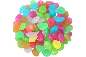 Ntulu 200PCS Colorful Glowing Pebbles - Luminous Decorative Cobblestones – Shiny Glow in the Dark - Multi-Color Bright Stone – Perfect for Fish Tank Aquariums, Walkways, Garden, Outdoor Hallway