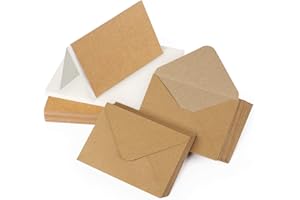 ‎MOCRAFT Mocraft Pack of 60 Folding Cards Blank with Envelope 107 x 152 mm Envelopes without Window with 120 Folded Cards Kraft Paper for Greetings Wedding Invitation Natural Brown