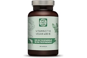 ‎KALA HEALTH Kala Health Vitamin E 400 IE Vegan – alle 8 Alpha + Beta + Gamma + Delta Tocotrienol und Alpha + Beta + Gamma + Delta Tocopherol – Vitamin E Tocopherol und Tocotrienol kapseln