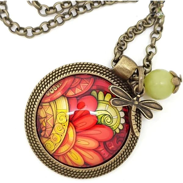 Boucles D'oreilles Pendantes Bronze Et Acier Avec Cabochon Fleur - 18x25mm, Pochette Cadeau Offerte