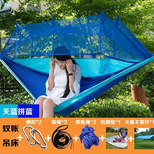 Sourgeny Anti Rollover, New Upgrade, Thickening Parachute Cloth, Mosquito Net, Hammock, Outdoor Indoor Balcony, Swing, Hanging Chair, Double,Thicken Blue Sky, Spell Blue, Match Chrysanthemum Rope Moistureproof Mat Sky Screen