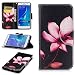 Produktbild Samsung Galaxy J5 2016 DUOS Hülle Leder Flip Case Rot Blume Muster, Samsung Galaxy J5 2016 DUOS Lederhülle Protective Cover Ledertasche Handyhülle Wallet Brieftasche Tasche Schutzhülle mit Kartenfach Standfunktion, Lotus Blumen