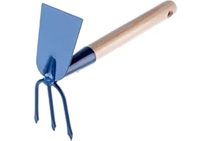 KADAX Azada de metal, azada de jardín con mango de madera, doble azada para jardín para aflojar, ventilar y deshierbar el suelo, azada para malas hierbas (corto, rectángulo - 3 dientes, con mango de