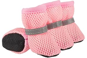 MEIAOBEST 4 scarpe in rete per cani, stivali estivi traspiranti antiscivolo per animali domestici, protezione per zampe di cane di piccola taglia media _ M (rosa)