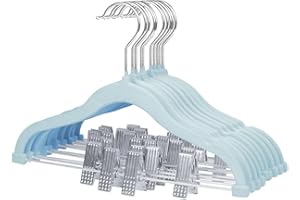 MangoKit-Paquete de 10 Perchas para Pantalones con Pinzas móviles,Ropa Infantil,con Gancho Giratorio,Antideslizantes,ahorran Espacio y Son Ideales para Faldas,Pantalones y Chaquetas (30 cm,Azul)