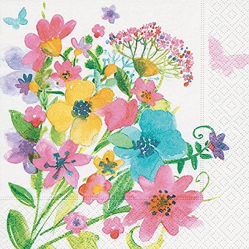 Servietten Prägung Frühling Blumen Wiese pastell 20 Stück 3-lagig 33x33cm