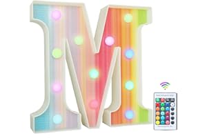 VIMLITS Rainbow Light Up Letters, Colorful LED Letter Lights 16 Color Changing Alphabet Sign Gifts for Girls Women Party Birthday Decorations Remote Night Light Christmas Valentine Wall Table Decor - M