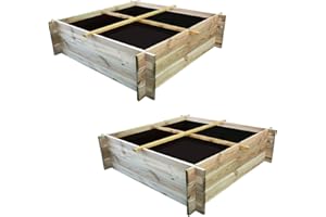 ONLYWOOD.IT Onlywood Confezione 2 Pezzi Orto rialzato da Esterno 4 Scomparti in Legno Trattato in Autoclave Dimensioni 100 x 100 x 18 cm - Cassoni orto con Montaggio ad Incastro e Tessuto Non Tessuto compreso