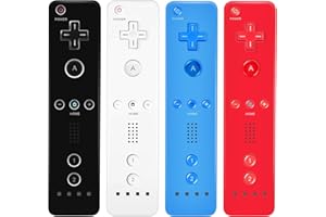AUFGLO Wii Controller 4 Pack - Wii Remote with Silicone Case and Wrist Strap(Black - White - Red - Blue)