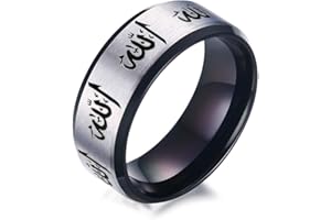Joielavie Bague Anneau pour Homme Femme en Acier Inoxydable avec Symbole Allah Shahada Musulman Religieux Plaqué Bijoux Couleur Noir Or