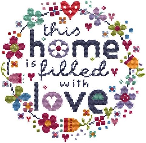 The Stitching Shed Filled With Love Cross Stitch Kit, Cotton, White, 24.8 x 17.4 x 1.2 cm