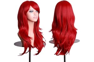 YEESHEDO Women's 28" 70 cm Cosplay Wig Long Wavy Curly Hair Ends with Bangs Wigs for Girls Heat Resistant Synthetic Wig for Party Costume Anime Halloween (Red)