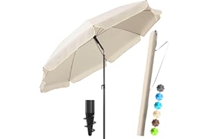 4smile Strandschirm SunnyJoy, Ø 180 cm Beige - UPF 50+ Sonnenschirm Strand mit Hülle, Sonnenschirm Balkon - Strandschirm windfest stabil, platzsparender Balkon Schirm als Ersatz für Kurbelschirm