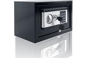 NAIZY Mini sejf do domu, 22 l, ognioodporny, wodoszczelny, elektryczny sejf z pudełkiem na baterie, kluczem bezpieczeństwa i funkcjami alarmu, stalowy sejf meblowy, czarny + srebrny