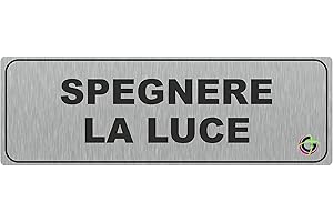SOCIAL CRAZY TARGHE ADESIVE ALLUMINIO SATINATO - spegnere la Luce - Targhette Autoadesive, Impermeabili Lavabili, uffici, Pub, Banche, aziende, ufficio (20x7 cm)