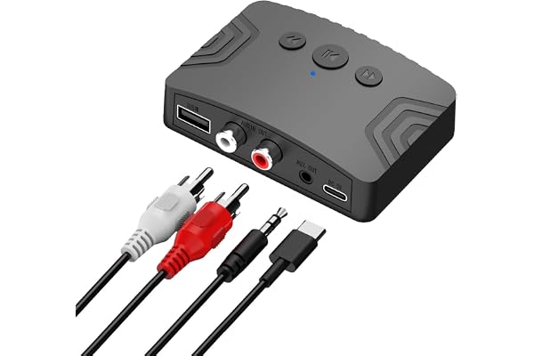 Tobo 5.3 Bluetooth Audio Adapter, Dual Output Interface Wireless Audio Adapter Suitable for Tablets, Car Audio and Home Music Streaming Stereo Systems, USB MP3 Player.(R20) (TD-1168WA)