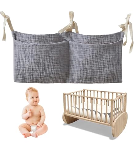 Babybedorganizer, hangende bedorganizer met 2 vakken, organizer, bijzetbed, baby, bedtas, speelgoedtas, opbergzakken voor bedden, voor luiers, kleding, speelgoed (grijs