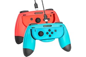 CENAWIN 2 Stück Switch Joy Con Grip Kompatibel mit Nintendo Switch/Switch OLED, Komfort Griff Halterung Gaming Controller Gamepad Grips mit Ladefunktion für Switch Joy-Con Controller (Rot und Blau)