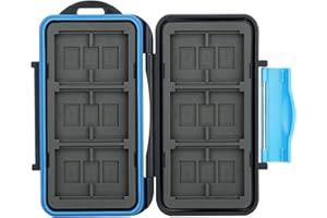 ‎FLASHWOIFE Flashwoife, 6 x CF + 12 x SDHC + 18 x Micro SD Karten Holder, Aufbewahrung SD Flash Card Case, Speicherkarten Etui Schutzbox, Hülle, spritzwasserfest, schwarz - blau