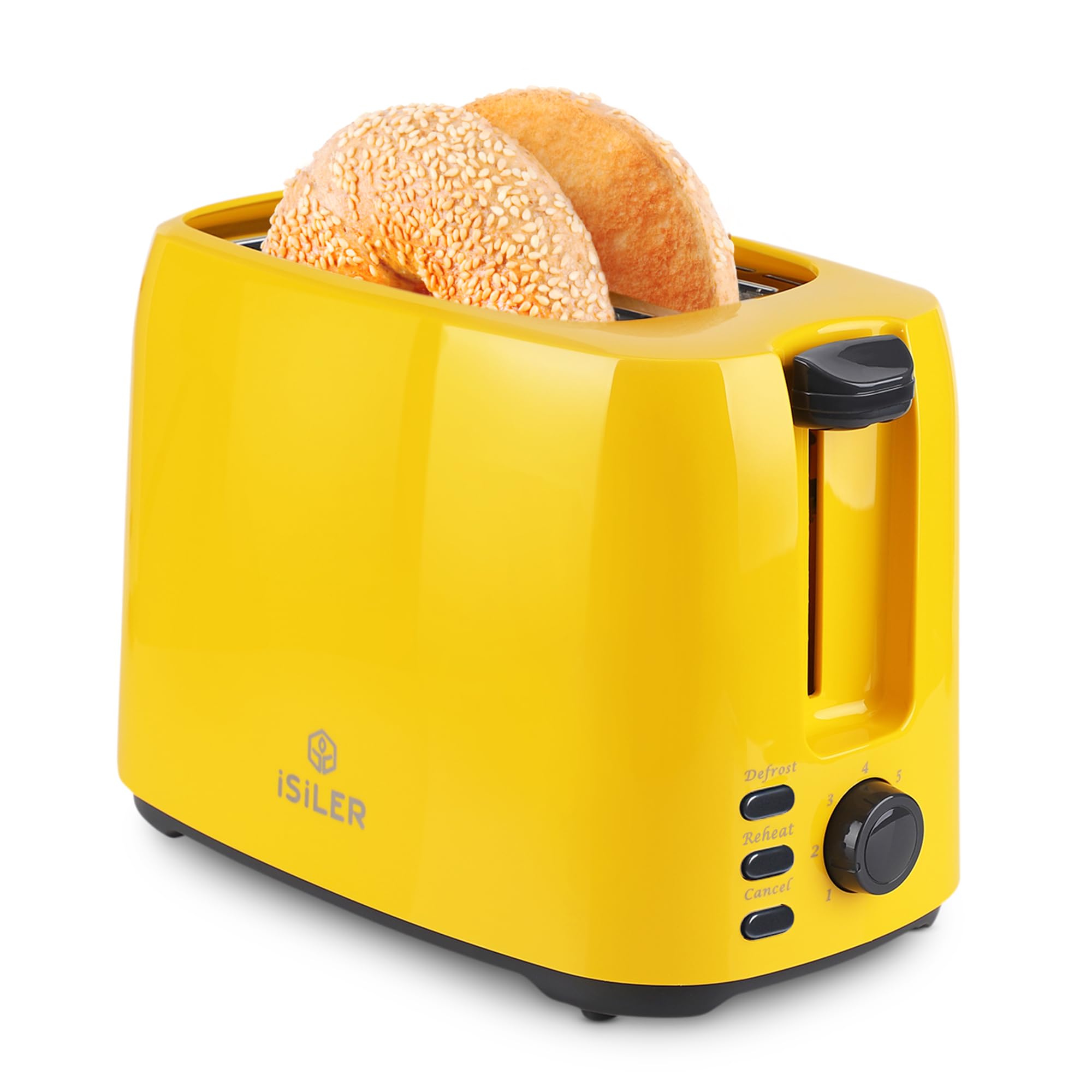 ISILER 2 Slice Toaster: Wide Slot, 7 Shade Settings, Double Side Baking - Yellow