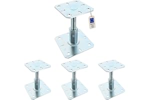FIXTOUT 4 embases pieds de poteau réglables par vis - Platine supérieur 100x100 mm - M20 - Acier galvanisé à chaud - Fabrication Europe