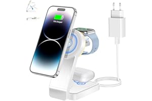3 in 1 Faltbar Induktive Ladestation，Kabelloses Ladegerät für iPhone 16/15/14/13/12/Pro Max/Mini,Wireless Charger für Apple Watch 9/8/7/6/SE/5/4/3/2, AirPods Pro/2/3(mit Adapter) (Weiß)